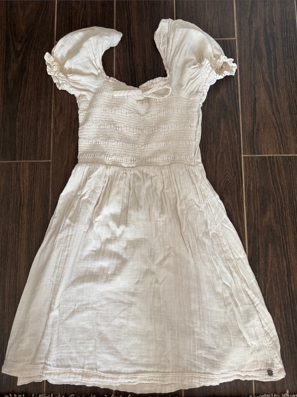 Roxy, X-Small, girls ' White Smocked Puff-Sleeve Dress